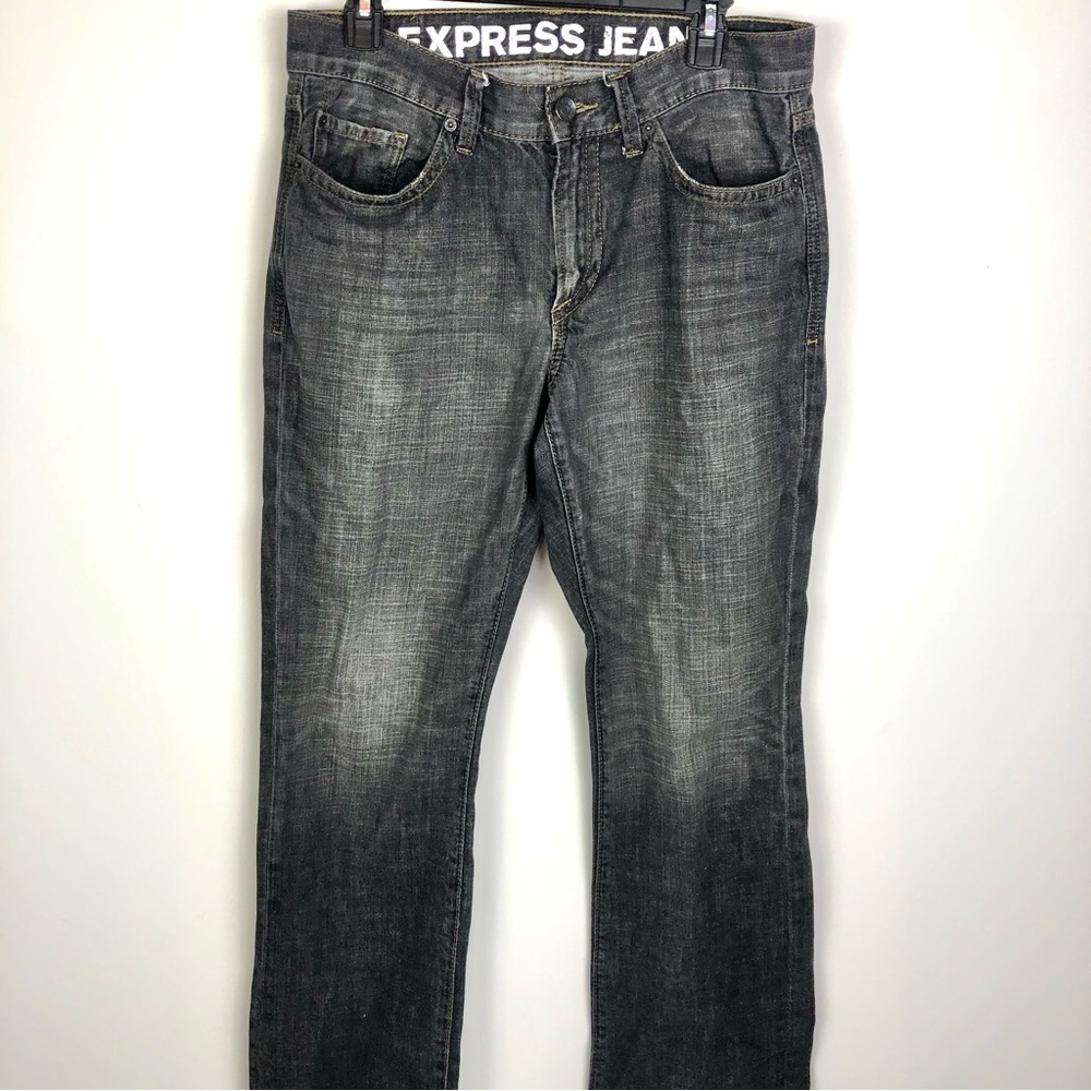 Express Mens Gray Slim Low Rise Bootcut Rocco Jeans 32x34 - Picture 2 of 6